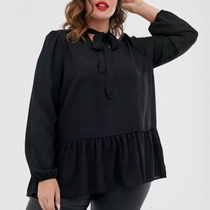 Asos New Look Curve Tie Neck Peplum Blouse